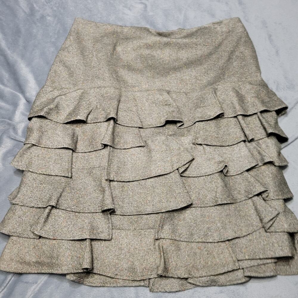 Talbots Skirt Womens Size 14 Brown Tweed Wool Layered Ruffled BA3 Business Slit